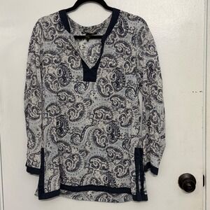 Lucky Brand Boho Chic Paisley Cotton Tunic Top Casual Lightweight Work Sz Small